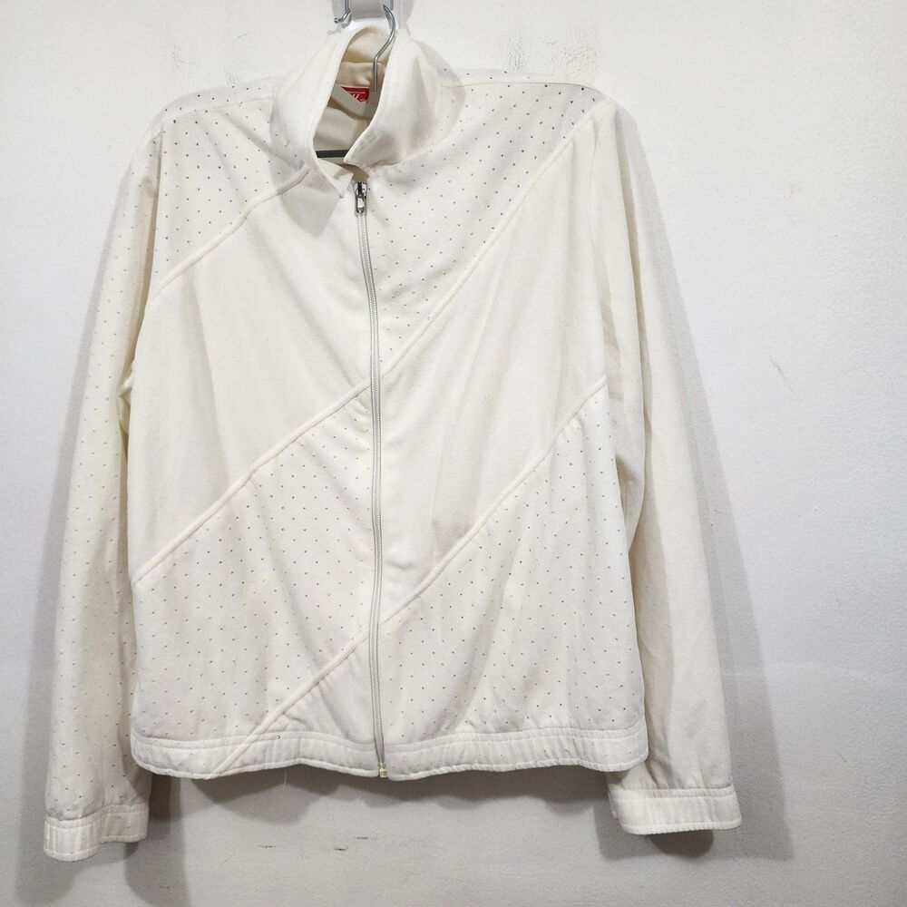Vintage Tail White Full Zip Athletic Jacket Tennis Mock Neck Perforated Womens M